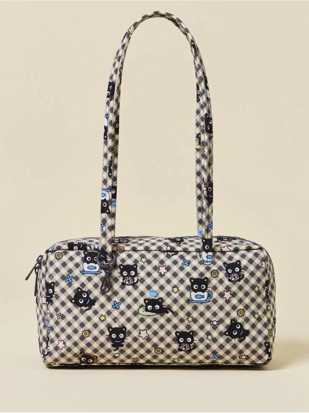 BAGGU Nylon Bowler Bag Chococat Gray Gingham UO Exclusive Sanrio